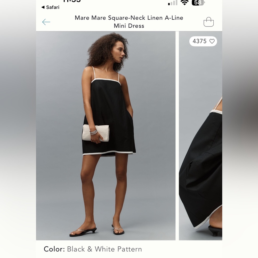 NWT Mare Mare Anthropologie Black & White Linen mini dress S